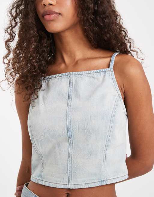Levi's – Niebieski jeansowy top z dekoltem kwadratowym, 3 z 4