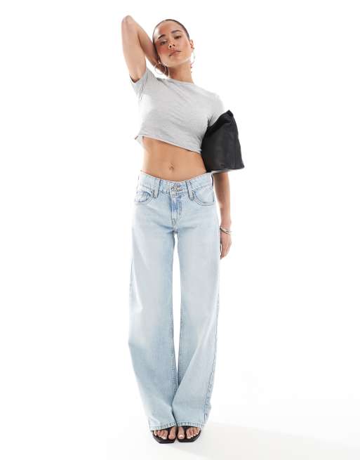 Levi's – Niebieskie bielone luźne jeansy z bardzo niskim stanem