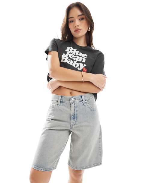 Levi's – Niebieskie jeansowe jortsy baggy dad fit z piaskowym efektem sprania - view 1