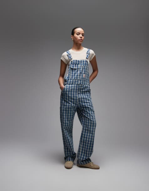 Levi's – Niebieskie jeansowe ogrodniczki o luźnym kroju w kratę - view 1
