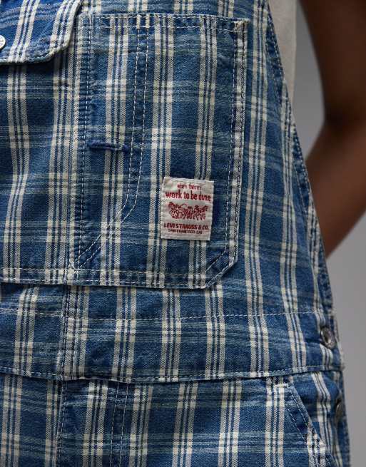Levi's – Niebieskie jeansowe ogrodniczki o luźnym kroju w kratę , 3 z 4