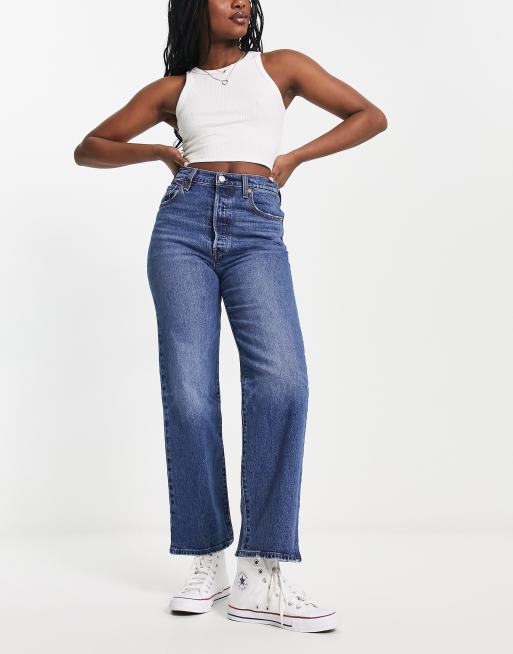 Levi's – Niebieskie jeansy z prostymi nogawkami do kostki i bardzo wysokim stanem