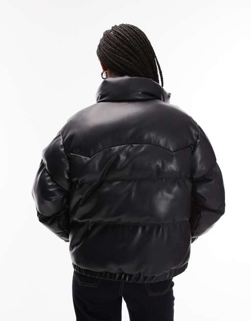 Levi's Noe faux leather western puffer jacket in black, 2 of 4