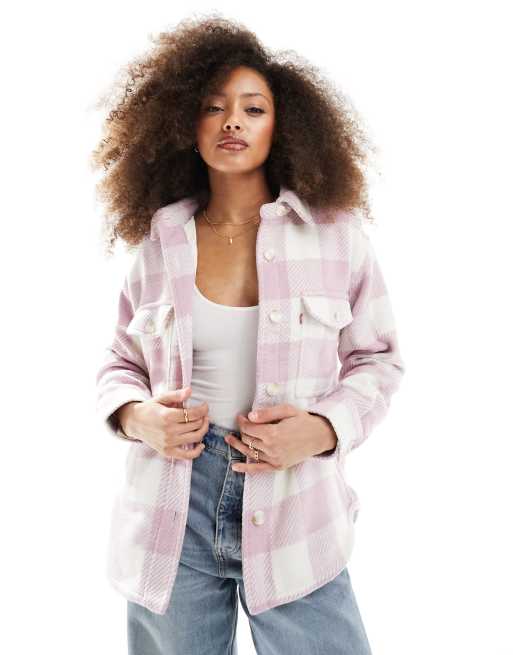 Levi's Nola Shacket in pink check with pockets