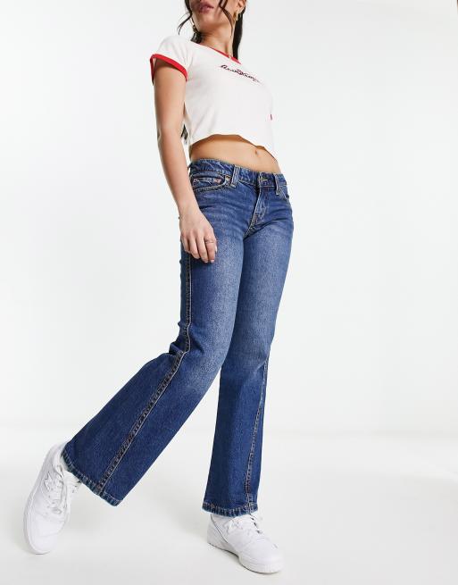 Levi's noughities boot cut distressed jeans in dark wash blue | ASOS