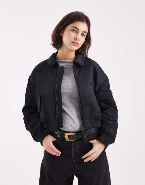 Levi's nylon black ruched sleeve bomber in black
