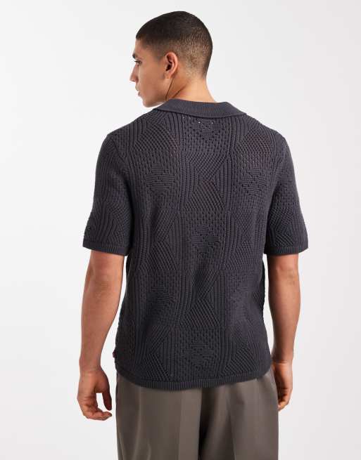 Levi's open knit camp shirt in charcoal, 3 of 5