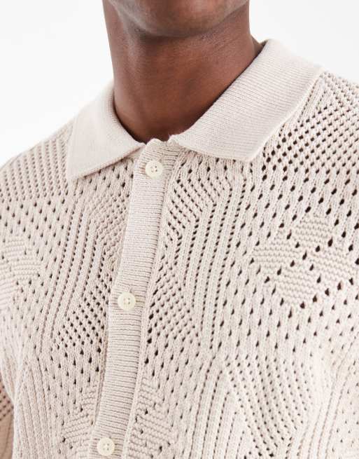 Levi's open knit camp shirt in light stone, 5 of 5