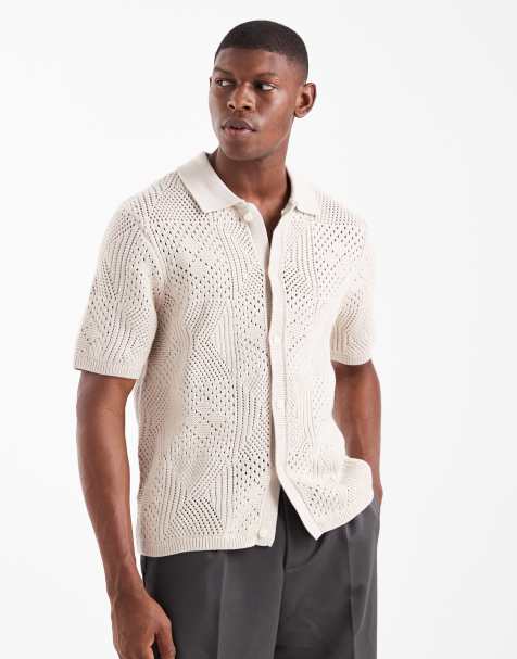 Levi's - Opengebreid kampoverhemd in licht stone - view 1