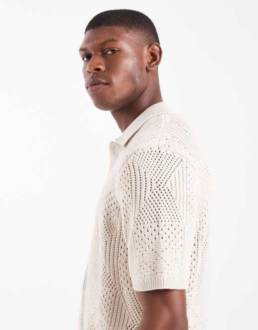 Levi's - Opengebreid kampoverhemd in licht stone, 4 van 5