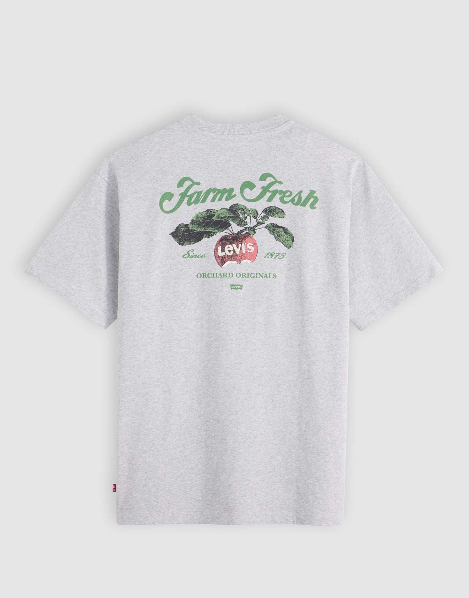 Винтажная футболка оверсайз с принтом Levi's orchard farm fresh на спине вересково-серого цвета
