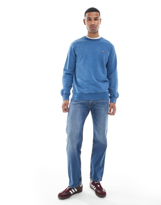 Levi's original batwing logo french terry sweatshirt in indigo blue, 2 of 5