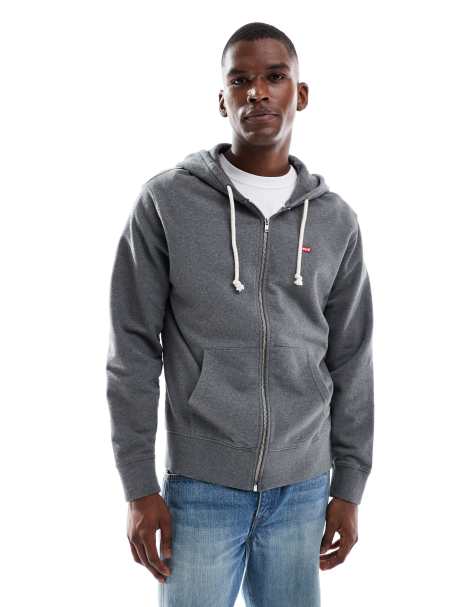 Levi's original batwing logo full zip hoodie in charcoal marl - view 1