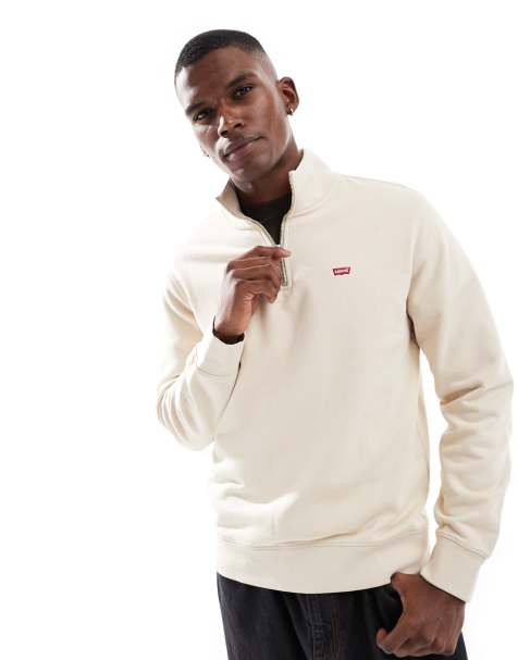 Levi's original batwing logo half zip sweatshirt in beige - view 1