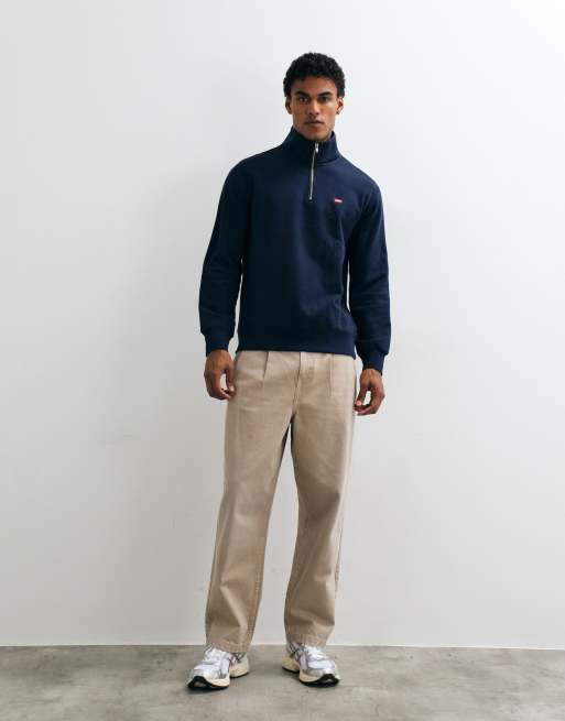 Levi's original batwing logo half zip sweatshirt in navy, 3 of 5