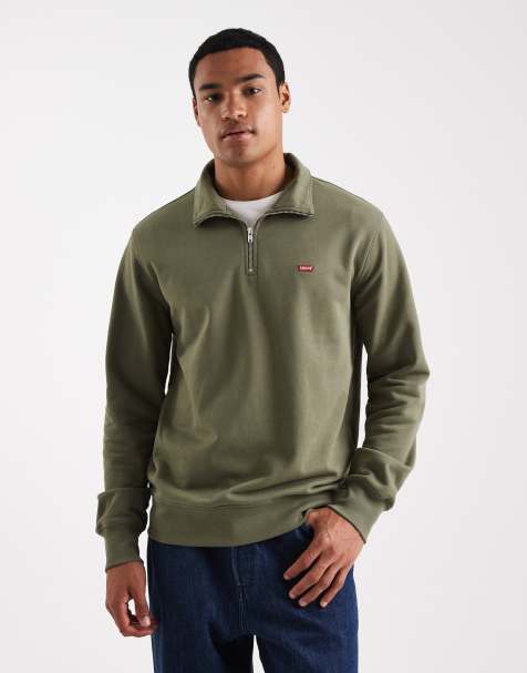 Levi's original batwing logo half zip sweatshirt in olive green - view 1