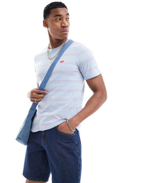Levi's original batwing logo stripe t-shirt in light blue - view 1