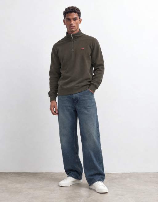 Levi's original batwing-logo sweatshirt med halv lynlås i brun, 6 af 9