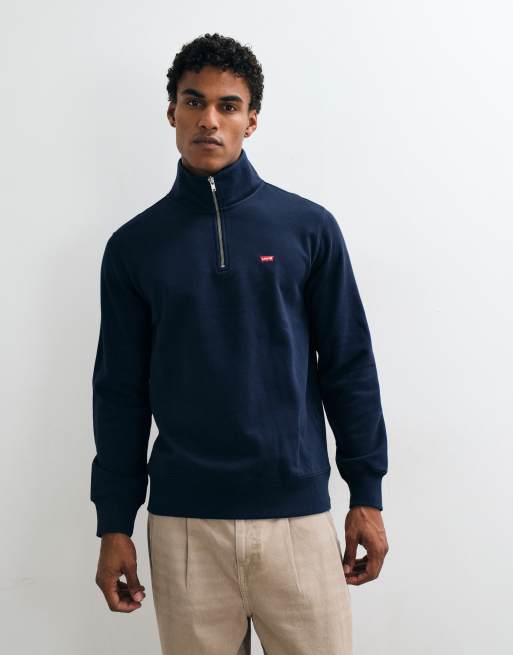 Levi's - Original - Felpa blu navy con zip corta e logo batwing, 2 di 5
