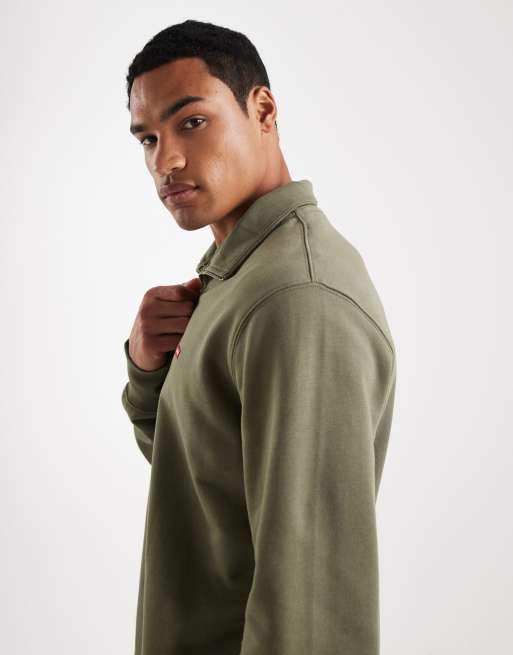 Levi's - Original - Felpa verde oliva con zip corta e logo batwing, 4 di 5