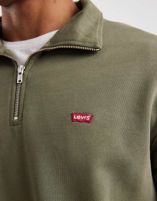 Levi's - Original - Felpa verde oliva con zip corta e logo batwing, 5 di 5