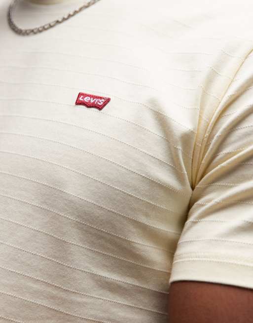Levi's – Original – Gestreiftes T-Shirt in Gelb mit Noppenstruktur und Fledermaus-Logo, 2 von 4