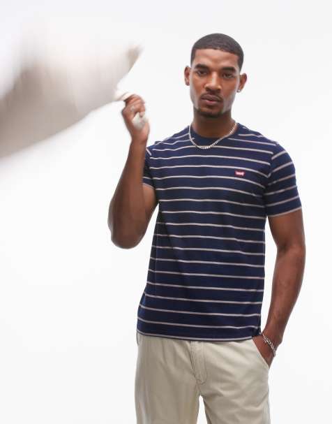 Levi's – Original – Granatowy T-shirt w paski z logo batwing - view 1