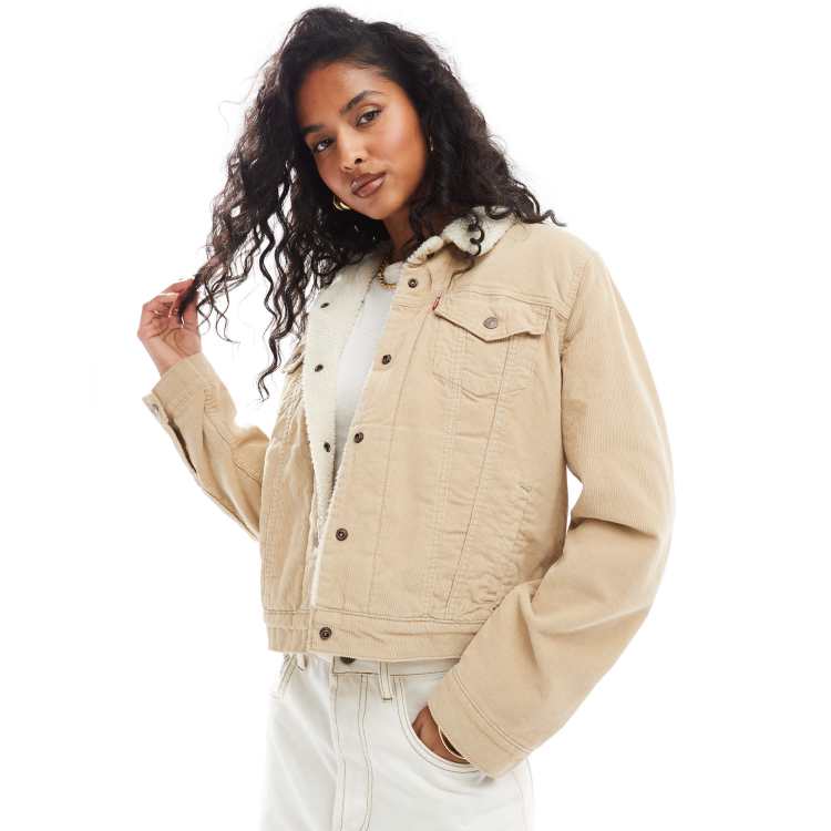 Levi s original sherpa lined cord trucker jacket in beige ASOS
