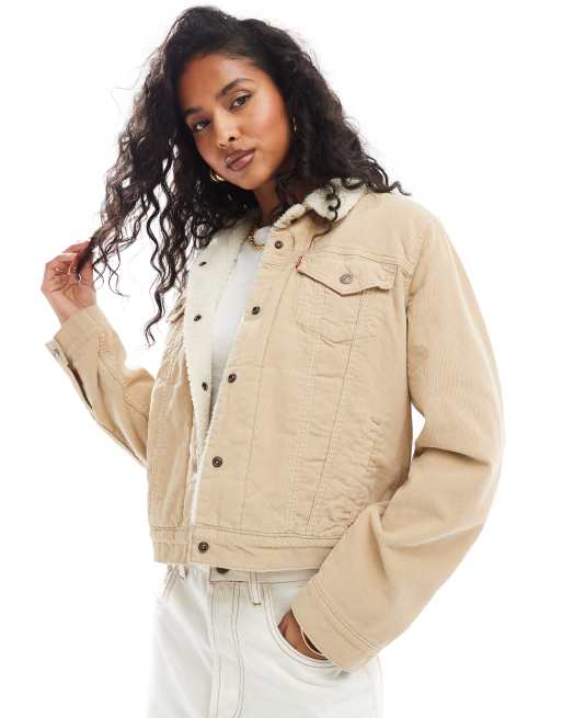 Levi s original sherpa lined cord trucker jacket in beige ASOS