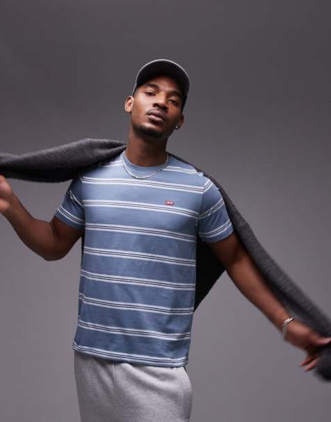 Levi's - Original - T-shirt blu medio a righe con logo batwing - view 1