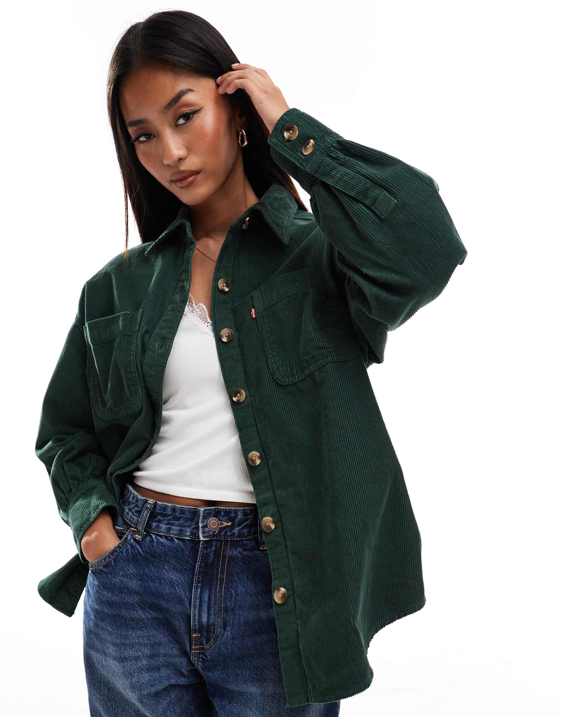 levi's orion cord overshirt in green