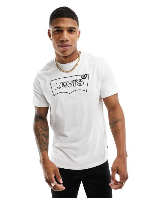 Levi's – Outline Batwing – Weißes T-Shirt mit Logo in Weiß