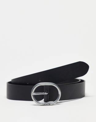 Levi\'s Black Leather Belt with Silver Oval Logo Buckle Madison Belt - Black | Levi main image 4