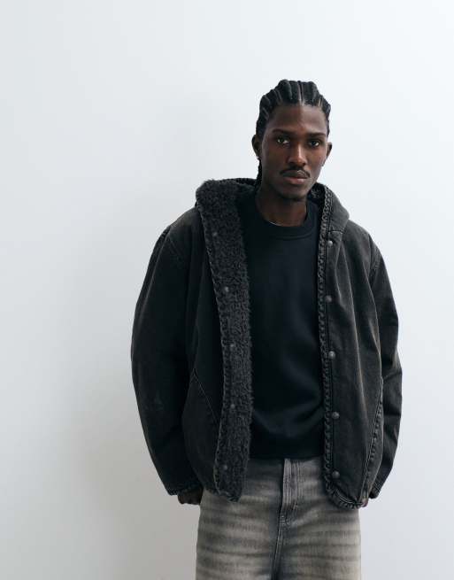 Levi's Oversize-Jeansjacke mit Kapuze und Sherpa-Futter in verwaschenem Schwarz, 5 von 5