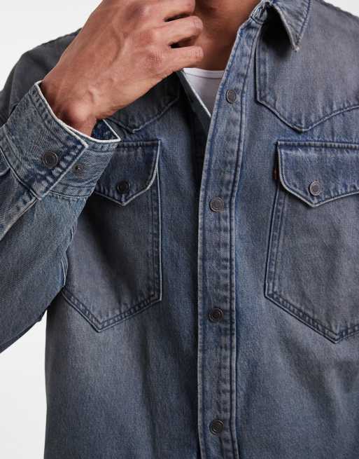 Levi's oversize western jeansskjorta i tvättad grå, 5 av 5