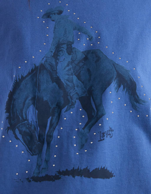 Levi's oversized cowboy graphic tee in blue, 2 of 4
