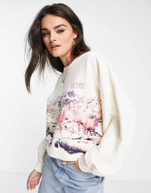 Levi's oversized graphic crew neck sweater in light grey | ASOS