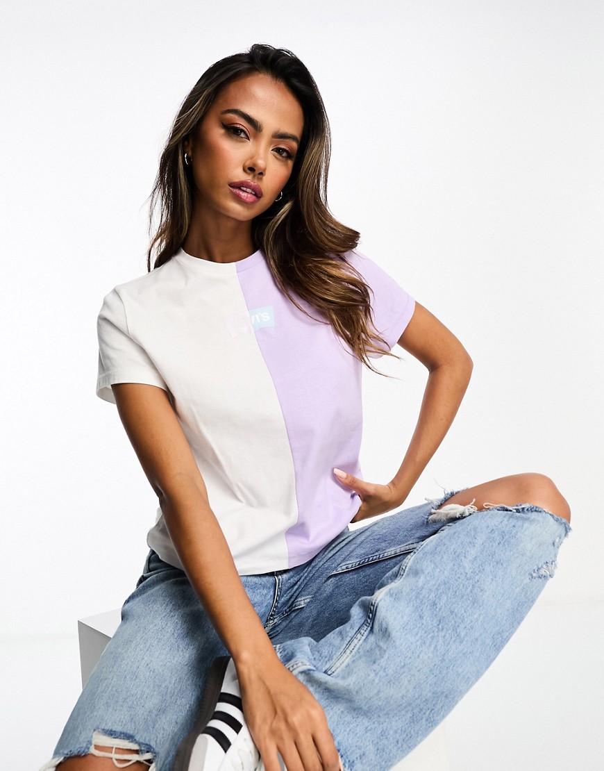 Levi’s oversized spliced t-shirt with small batwing logo in white/purple