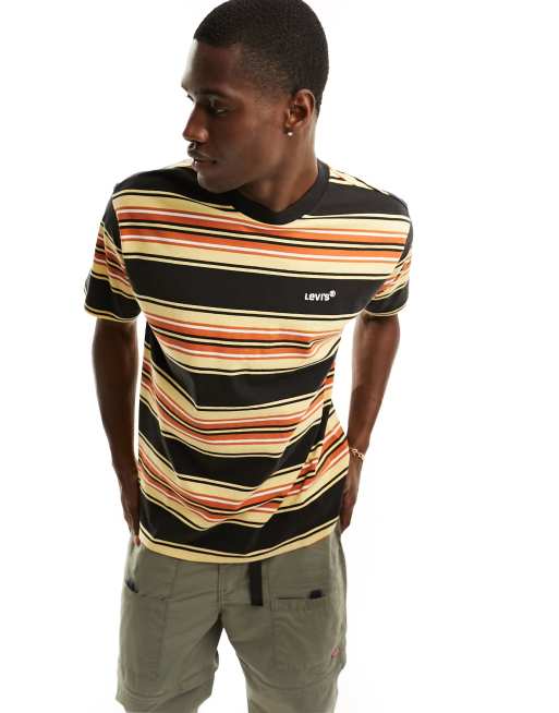 Levi s oversized stripe t shirt with small logo in red yellow black