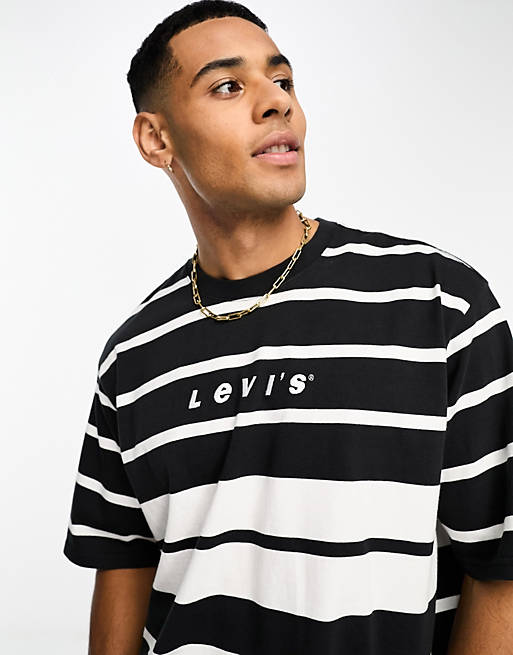 Levi's oversized t-shirt in black stripe with central logo | ASOS