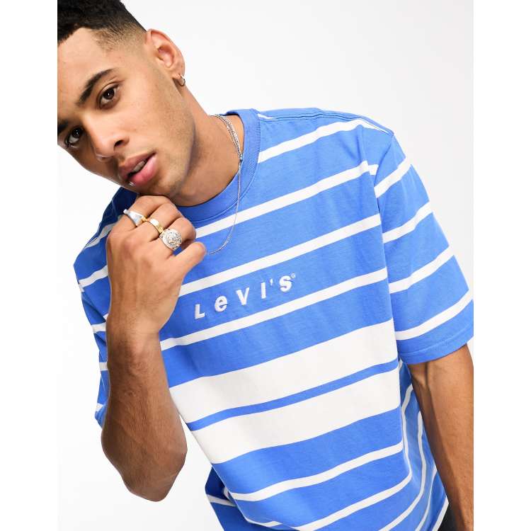 Levi s oversized t shirt in blue stripe with central logo