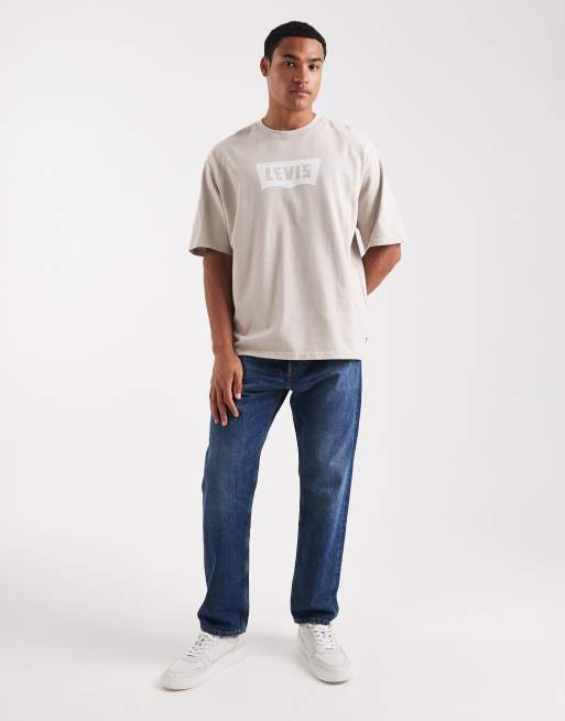 Levi's - Oversized T-shirt met vintage vleermuislogo en halflange mouwen in beige, 2 van 5