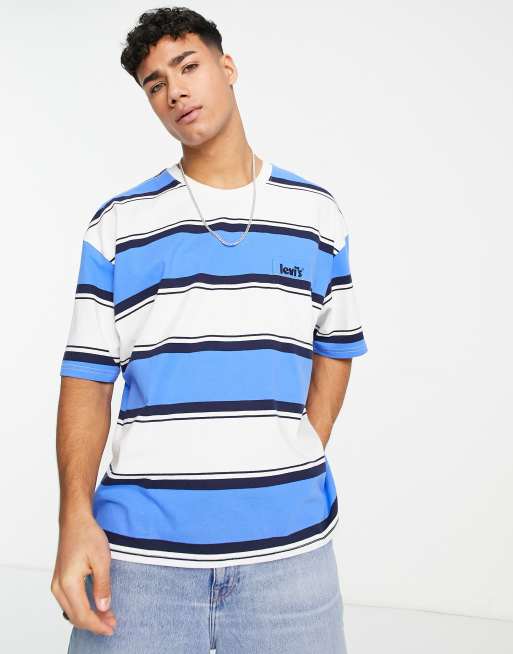 Levi s oversized t shirt with pocket and logo in blue stripe