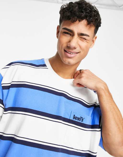 Levi's oversized t-shirt with pocket and logo in blue stripe | ASOS