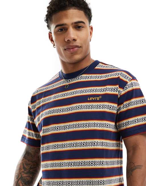 Levi s oversized t shirt with stripe aztec print in navy ASOS