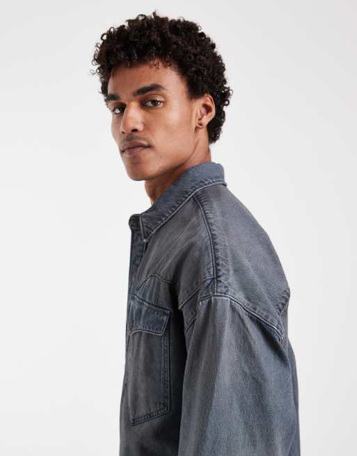 Levi's oversized western denimskjorte i vasket grå, 4 af 5