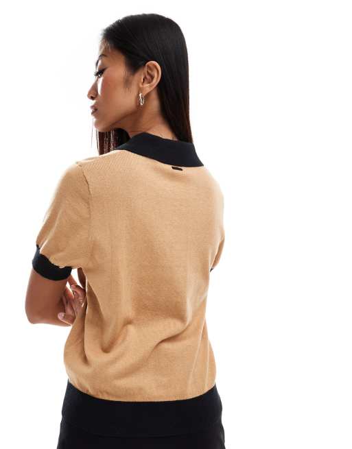 Levi's Oxford Comma contrast detail short sleeve knit polo in tan - Main Image