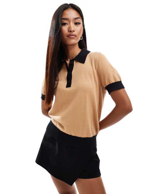 Levi's - Oxford Comma - Gebreide polo met korte mouwen en contrasterend detail in lichtbruin