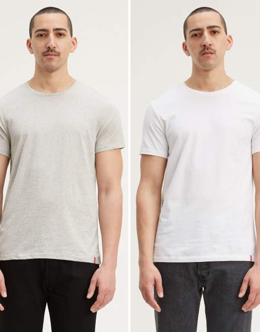 Levi's - Pack de 2 camisetas de color blanco y beis de corte slim con cuello redondo