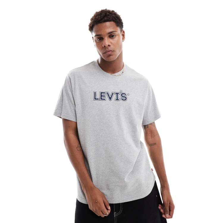 Levi s padded logo relaxed fit t shirt in grey marl ASOS